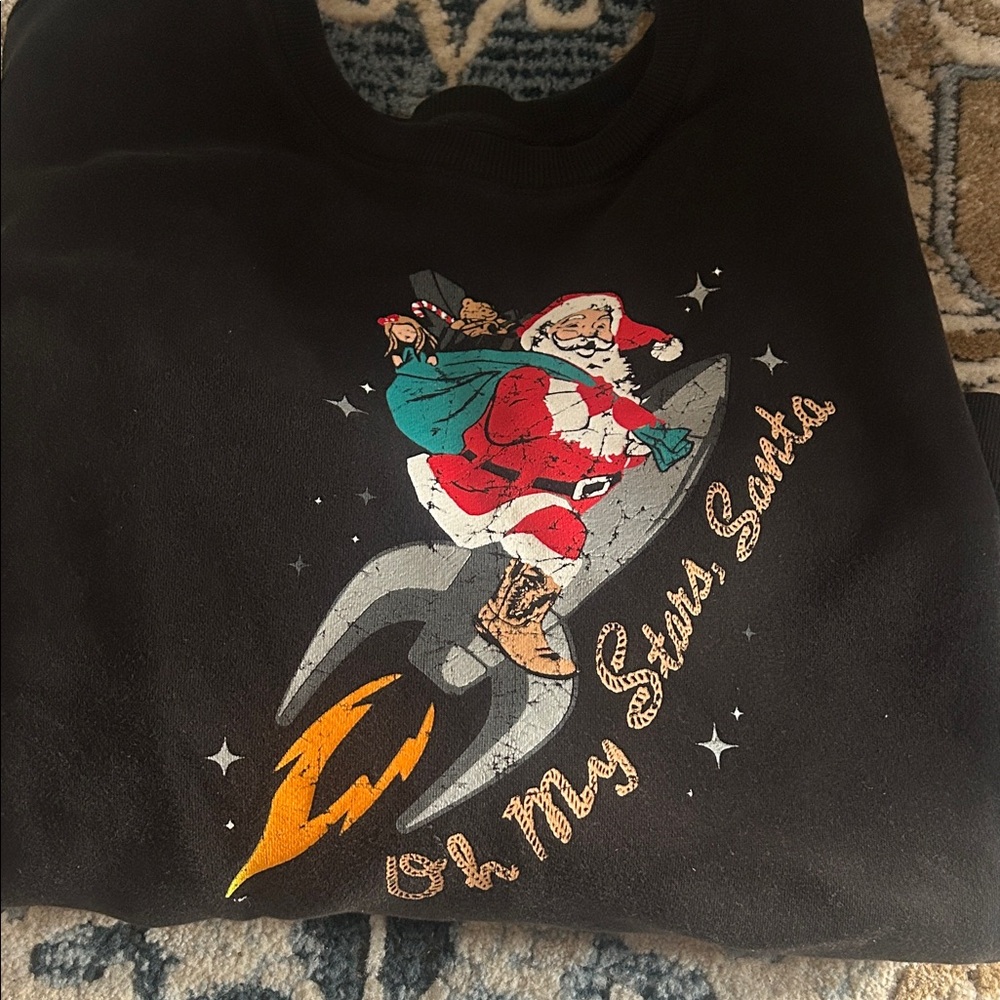 Black Santa Rocket Crew Neck Sweater